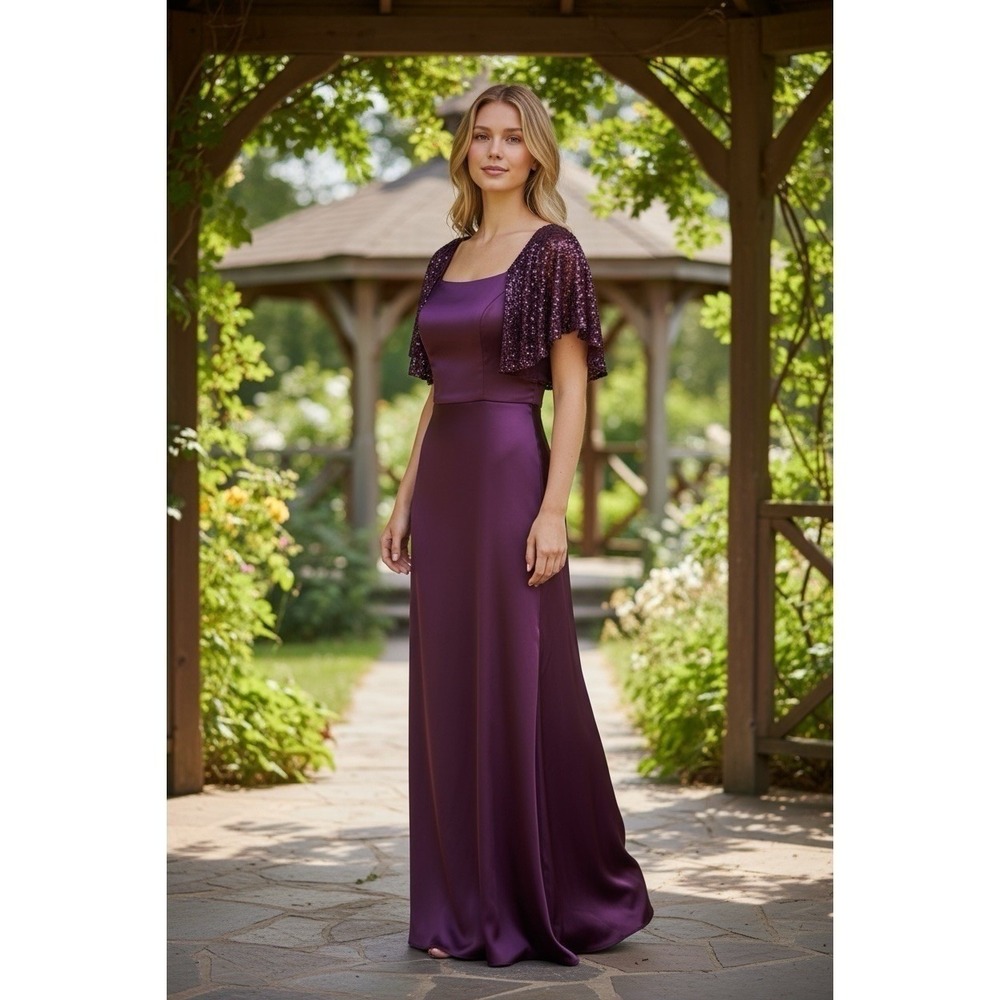 Miusol Maxi Dress Women Large Maroon NEW Sequin Lace Flutter Sleeve Evening Gown